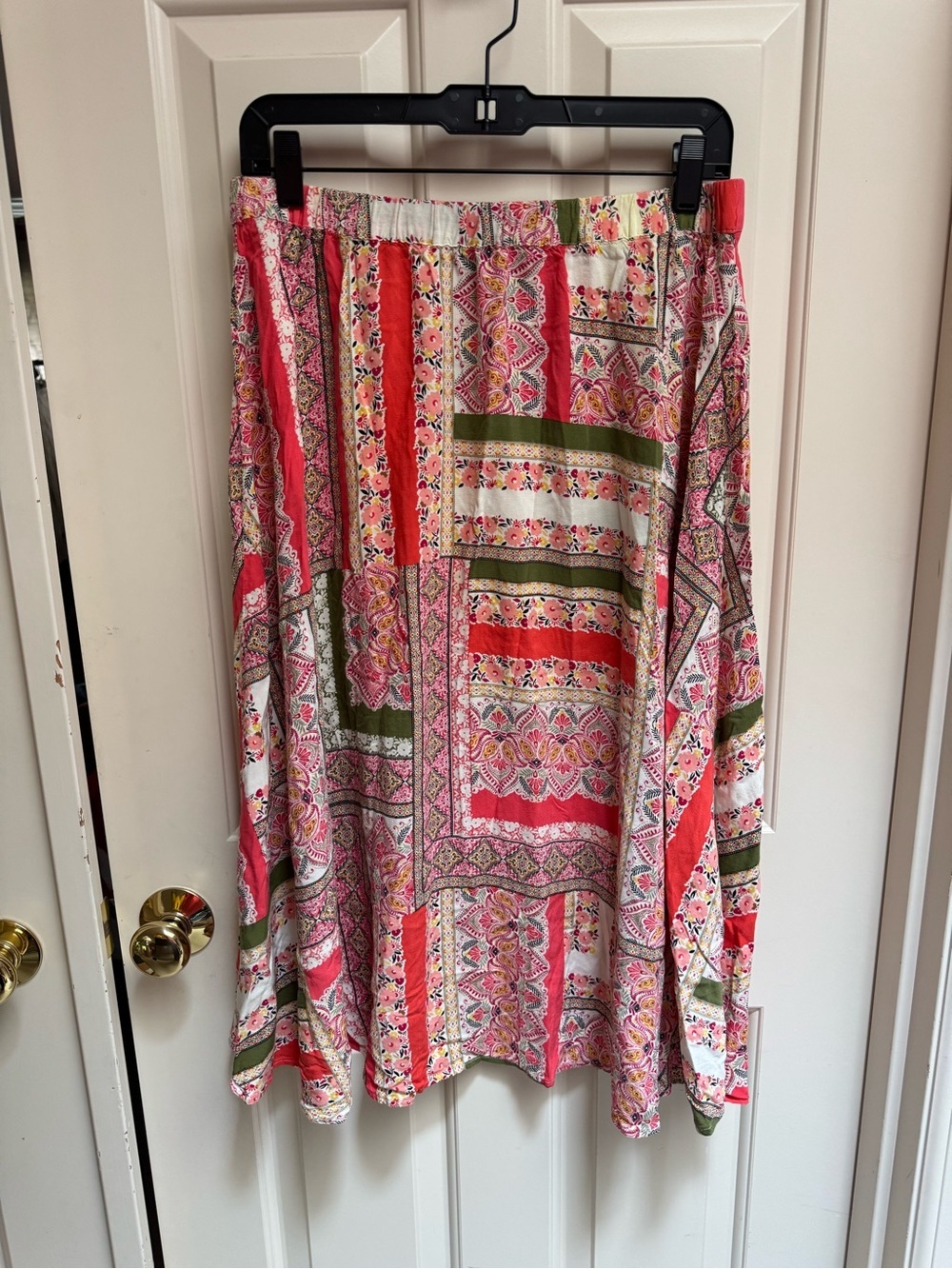 Roz & Ali Coral and Green Patchwork Midi Skirt